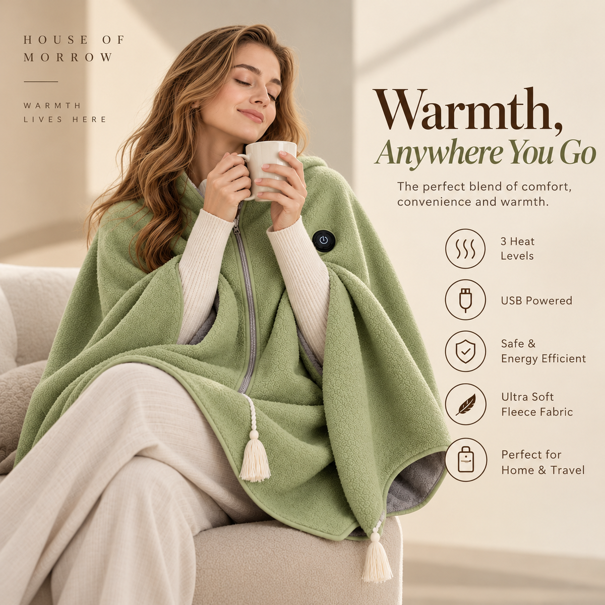 The Morrow HeatWrap | USB Heated Wearable Blanket